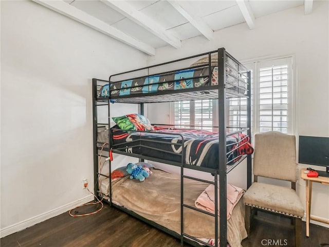 1401 W 165th St, Compton, CA 90220 - bedroom featuring beamed ceiling, wood finished floors, and baseboards