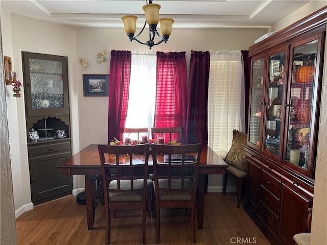 34662 Turner Ln, Yucaipa, CA 92399 - dining room featuring wood finished floors, a chandelier, and baseboards