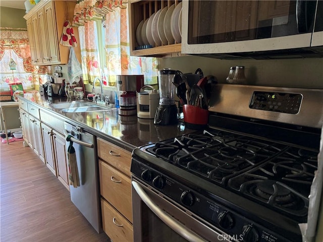 34662 Turner Ln, Yucaipa, CA 92399 - kitchen featuring appliances with stainless steel finishes, a sink, and light wood-style floors