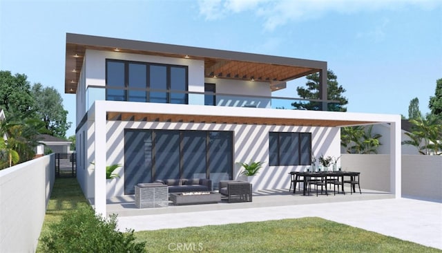 1411 Coolidge Ave, Pasadena, CA 91104 - rear view of house featuring a patio area, a balcony, an outdoor living space, and stucco siding