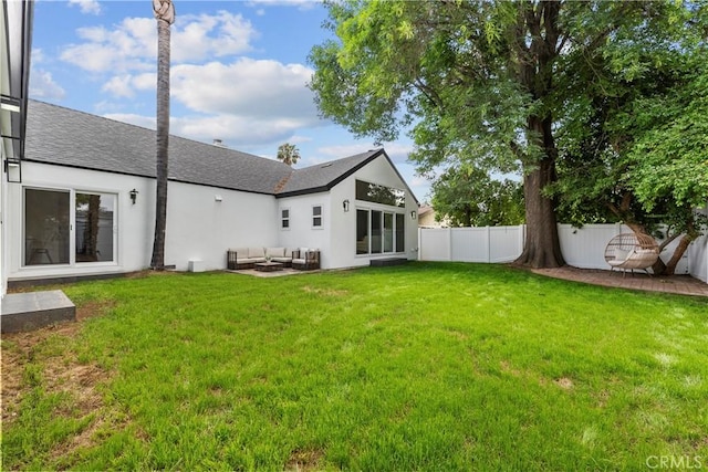 7307 Forbes Ave, Lake Balboa, CA 91406 - back of property featuring roof with shingles, outdoor lounge area, and stucco siding