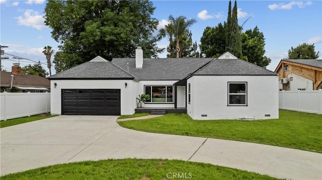 7307 Forbes Ave, Lake Balboa, CA 91406 - ranch-style home featuring stucco siding, roof with shingles, an attached garage, driveway, and a chimney