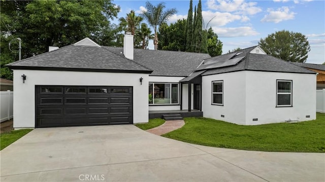 7307 Forbes Ave, Lake Balboa, CA 91406 - single story home featuring roof with shingles, concrete driveway, an attached garage, stucco siding, and a chimney