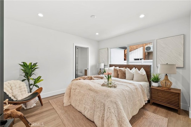 7307 Forbes Ave, Lake Balboa, CA 91406 - bedroom with baseboards, light wood-style floors, recessed lighting, and ensuite bathroom