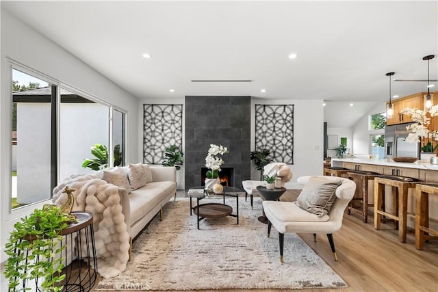 7307 Forbes Ave, Lake Balboa, CA 91406 - living area with recessed lighting, a fireplace, and light wood finished floors