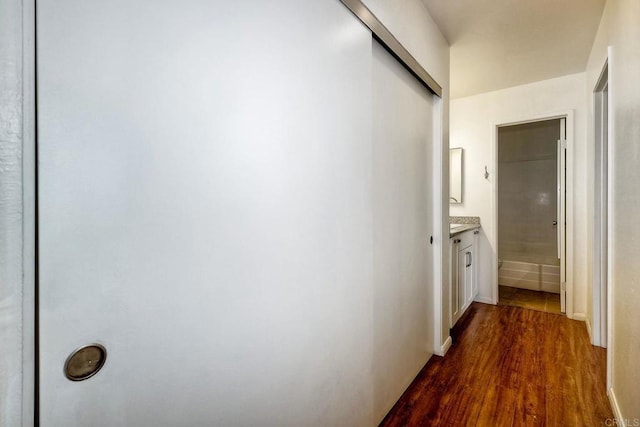 1307 Caminito Gabaldon Unit B, San Diego, CA 92108 - corridor featuring dark wood-style flooring