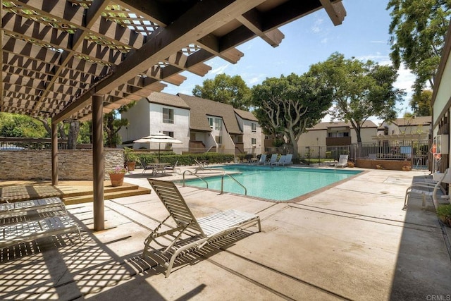 1307 Caminito Gabaldon Unit B, San Diego, CA 92108 - community pool featuring a pergola, a patio area, and a residential view