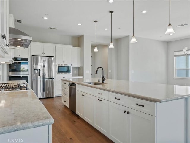 920 Trail View Pl, Nipomo, CA 93444 - kitchen featuring appliances with stainless steel finishes, a sink, white cabinets, recessed lighting, and dark wood finished floors