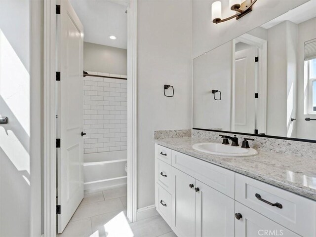 920 Trail View Pl, Nipomo, CA 93444 - bathroom with vanity, tile patterned flooring, tub / shower combination, toilet, and baseboards