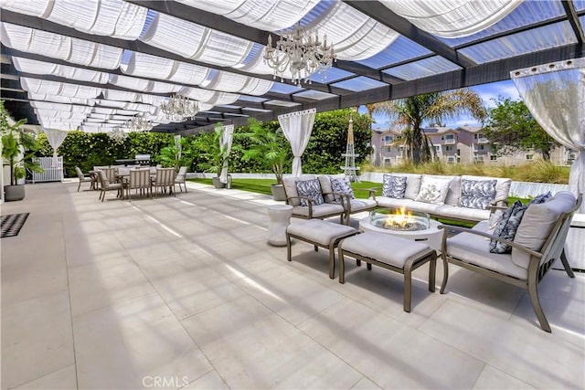 20139 Lake Canyon Dr, Walnut, CA 91789 - view of patio / terrace with an outdoor living space with a fire pit, outdoor dining area, and a pergola