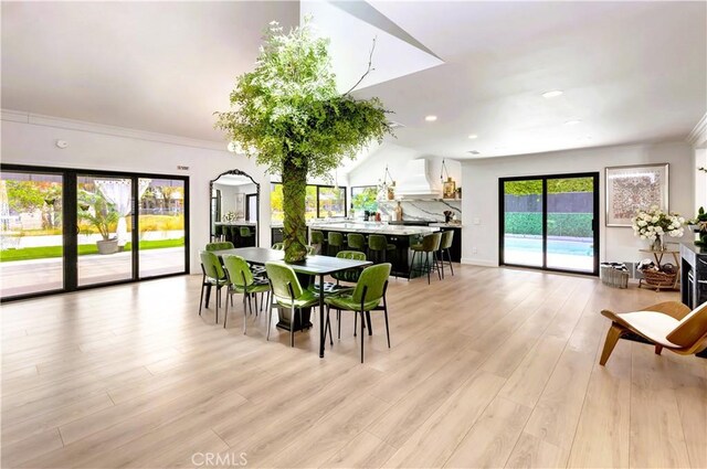 20139 Lake Canyon Dr, Walnut, CA 91789 - dining area featuring crown molding, light wood-style flooring, and recessed lighting