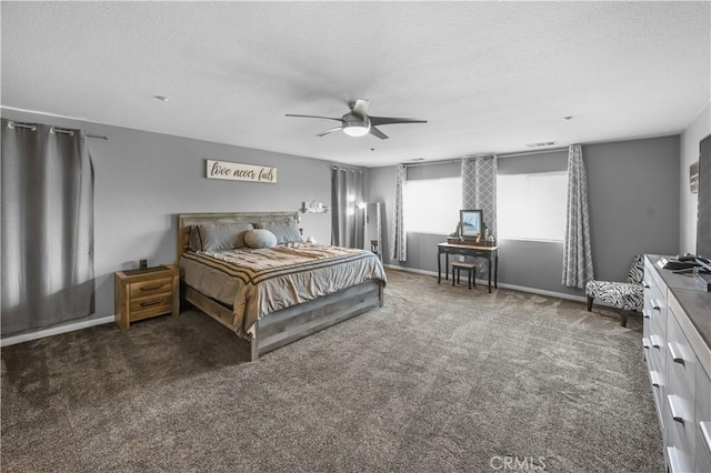 19883 San Juan Capistrano Ct, Riverside, CA 92508 - bedroom with a textured ceiling, carpet flooring, and a ceiling fan