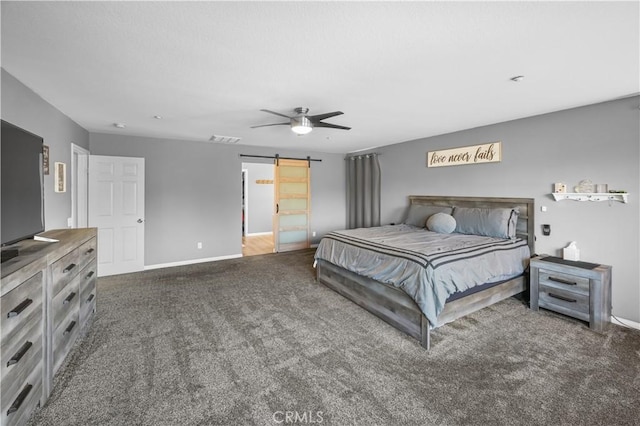 19883 San Juan Capistrano Ct, Riverside, CA 92508 - bedroom with a barn door, carpet flooring, and ceiling fan