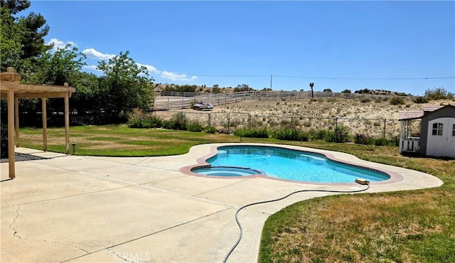 35823 48th St E, Palmdale, CA 93552 - view of pool featuring a patio area, a pool with connected hot tub, and a pergola