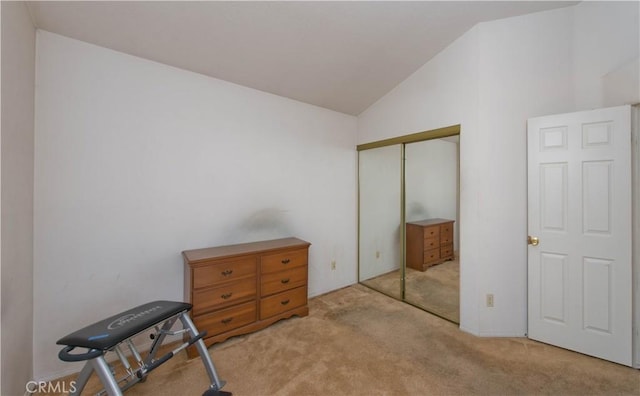 35823 48th St E, Palmdale, CA 93552 - bedroom featuring carpet floors, lofted ceiling, and a closet