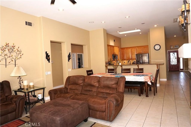 23618 Canyon Lake Dr N, Canyon Lake, CA 92587 - living room featuring light tile patterned floors, baseboards, and recessed lighting
