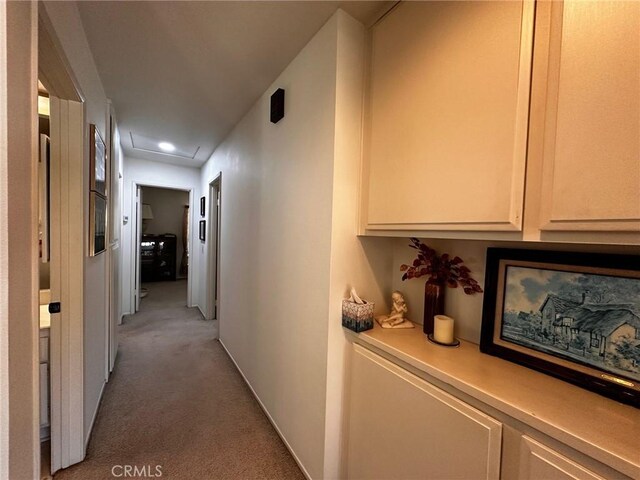 19628 Pine Valley Ave, Porter Ranch, CA 91326 - hall with light colored carpet, recessed lighting, and attic access