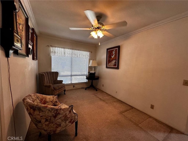19628 Pine Valley Ave, Porter Ranch, CA 91326 - sitting room featuring carpet floors, ceiling fan, and ornamental molding