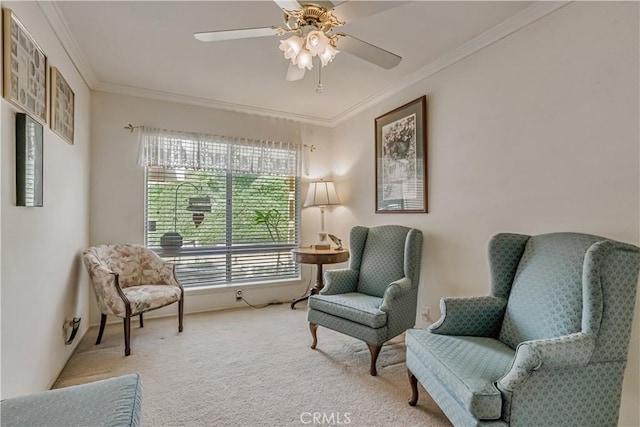 19628 Pine Valley Ave, Porter Ranch, CA 91326 - living area featuring carpet, crown molding, and a ceiling fan