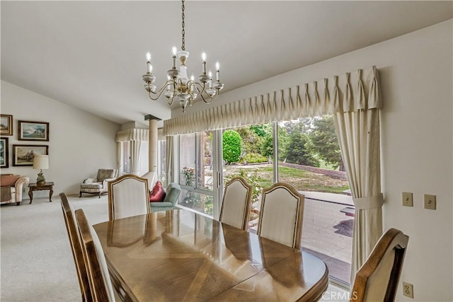 19628 Pine Valley Ave, Porter Ranch, CA 91326 - dining space with a chandelier, lofted ceiling, and carpet floors