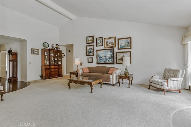 19628 Pine Valley Ave, Porter Ranch, CA 91326 - carpeted living room with high vaulted ceiling and beam ceiling