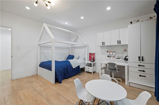 2048 W Kenneth Rd, Glendale, CA 91201 - bedroom with an office area, baseboard heating, light wood-type flooring, recessed lighting, and baseboards