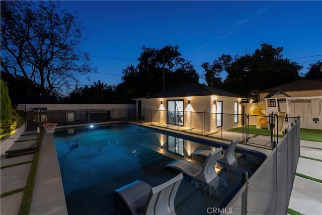 2048 W Kenneth Rd, Glendale, CA 91201 - view of pool with fence, a patio, and an outbuilding