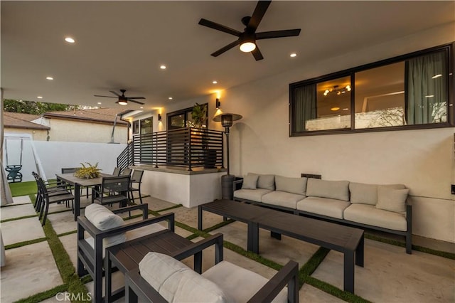 2048 W Kenneth Rd, Glendale, CA 91201 - view of patio / terrace with an outdoor hangout area, outdoor dining area, a ceiling fan, and fence