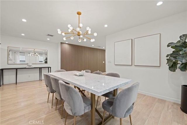 2048 W Kenneth Rd, Glendale, CA 91201 - dining room featuring a chandelier, recessed lighting, light wood-style flooring, and baseboards