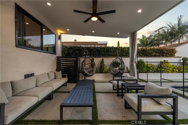 2048 W Kenneth Rd, Glendale, CA 91201 - view of patio featuring outdoor lounge area, ceiling fan, and fence
