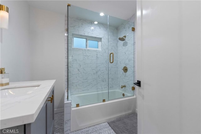 2048 W Kenneth Rd, Glendale, CA 91201 - bathroom featuring combined bath / shower with glass door, tile patterned floors, vanity, and baseboards