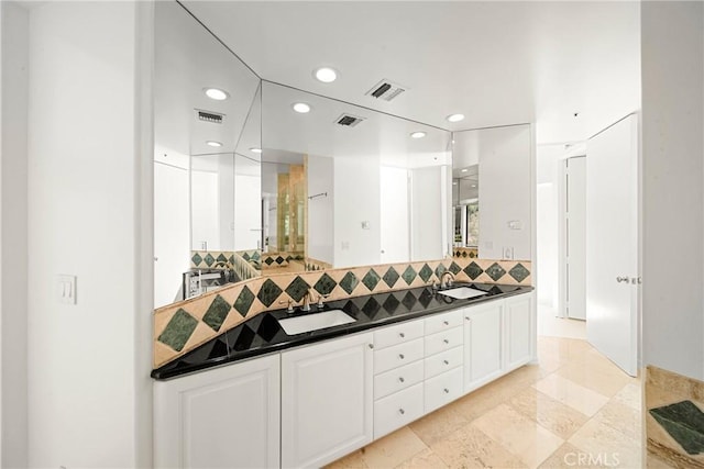 9314 Stevens Way, West Hills, CA 91304 - full bathroom with backsplash, recessed lighting, and double vanity