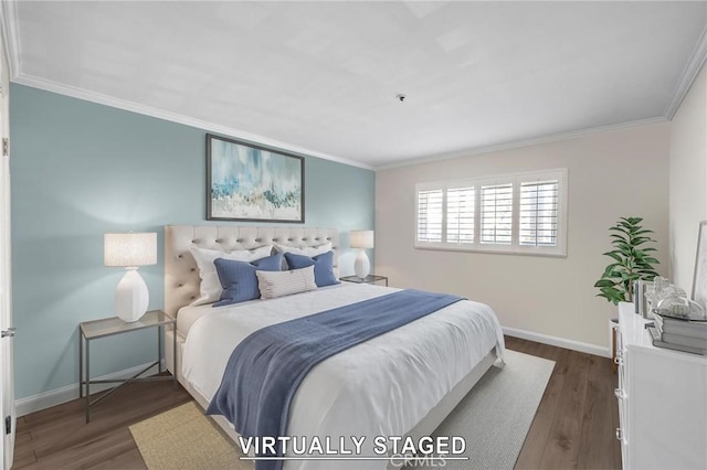 615 Esplanade Unit 509, Redondo Beach, CA 90277 - bedroom featuring baseboards, ornamental molding, and dark wood finished floors