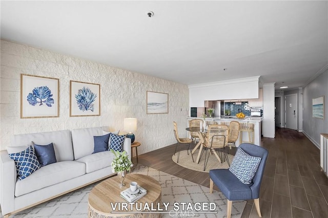615 Esplanade Unit 509, Redondo Beach, CA 90277 - living area with wood finished floors and ornamental molding