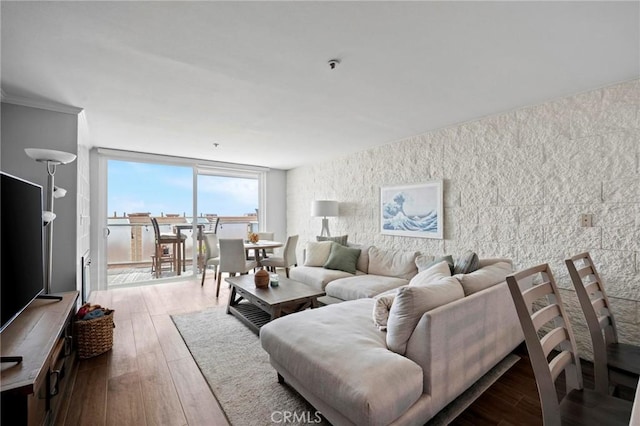 615 Esplanade Unit 509, Redondo Beach, CA 90277 - living room with wood-type flooring and floor to ceiling windows