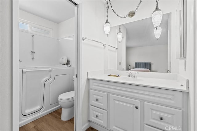 2210 El Rancho Cir, Hemet, CA 92545 - bathroom with wood finished floors, vanity, and toilet