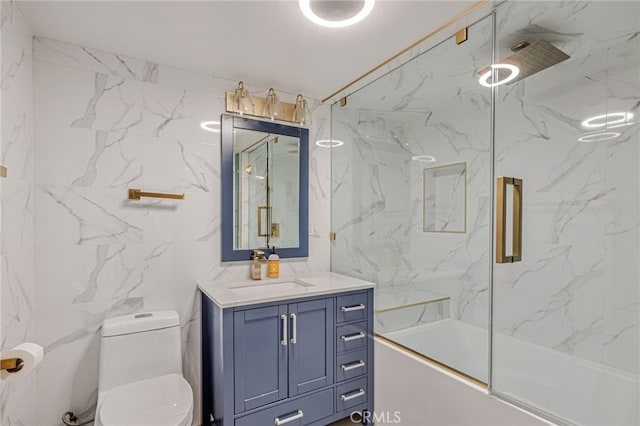 10290 Tujunga Canyon Blvd Unit 102, Tujunga, CA 91402 - full bath with toilet, vanity, shower / bath combination with glass door, and tile walls