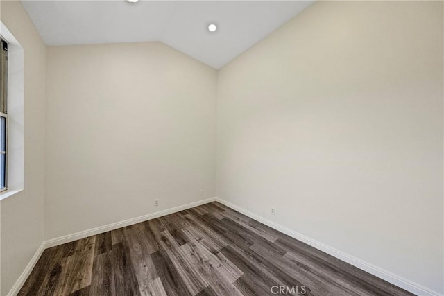 13385 Savanna, Tustin, CA 92782 - empty room with dark wood-style flooring, baseboards, recessed lighting, and vaulted ceiling