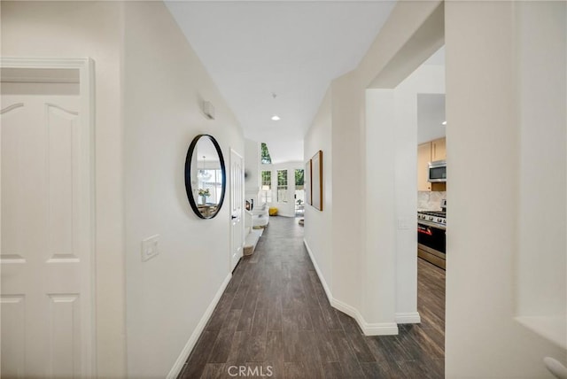 13385 Savanna, Tustin, CA 92782 - corridor with dark wood finished floors, baseboards, and recessed lighting
