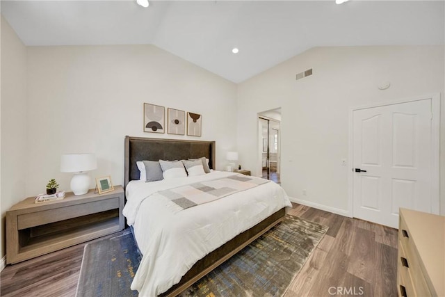 13385 Savanna, Tustin, CA 92782 - bedroom with lofted ceiling, wood finished floors, baseboards, recessed lighting, and a closet