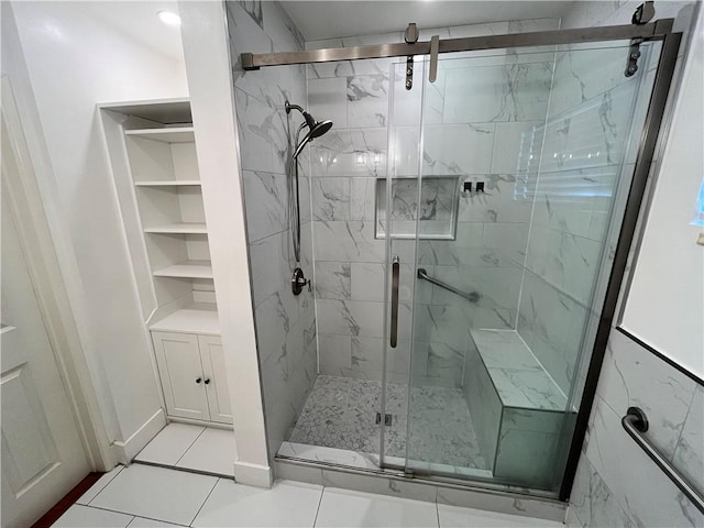 136 S Fircroft St, West Covina, CA 91791 - bathroom featuring a marble finish shower and tile patterned floors