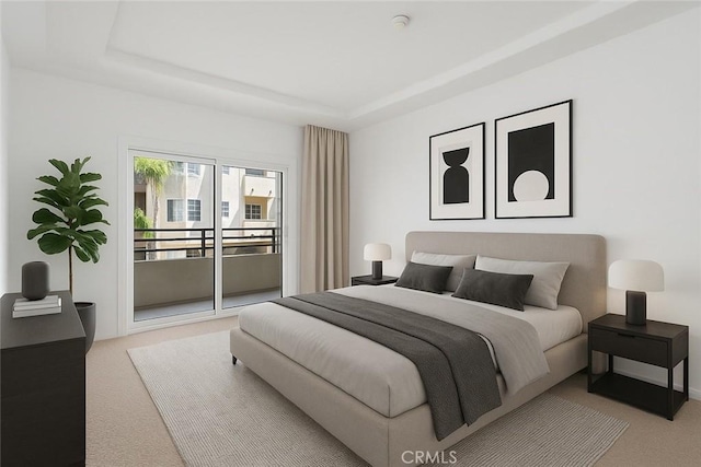 4230 Colfax Ave Unit 103, Studio City, CA 91604 - bedroom with light carpet, access to outside, and a tray ceiling