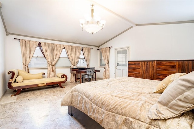 321 13th St, Huntington Beach, CA 92648 - bedroom with vaulted ceiling, ornamental molding, multiple windows, and a chandelier
