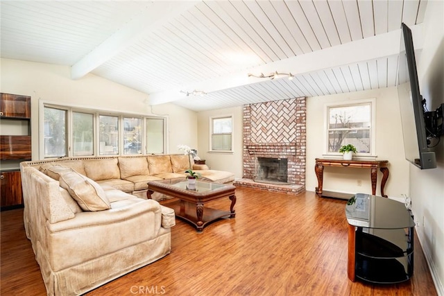 321 13th St, Huntington Beach, CA 92648 - living room with a fireplace, wood finished floors, and wood ceiling