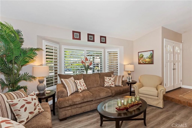 living area with wood finished floors