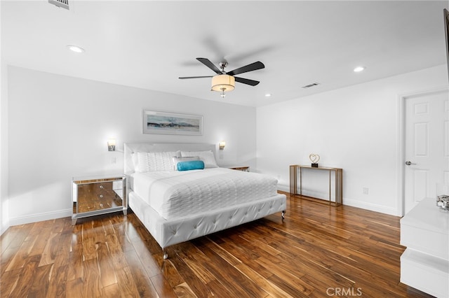 5150 Mountain Springs Ranch Rd, La Verne, CA 91750 - bedroom with wood-type flooring, baseboards, recessed lighting, and ceiling fan