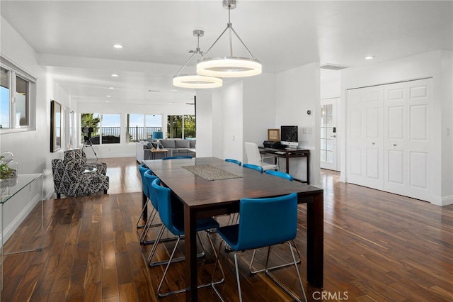 5150 Mountain Springs Ranch Rd, La Verne, CA 91750 - dining room featuring dark wood-style flooring, recessed lighting, and baseboards