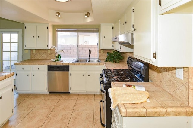 27314 Outrigger Ln, Helendale, CA 92342 - kitchen with dishwasher, a sink, range with gas stovetop, under cabinet range hood, and plenty of natural light