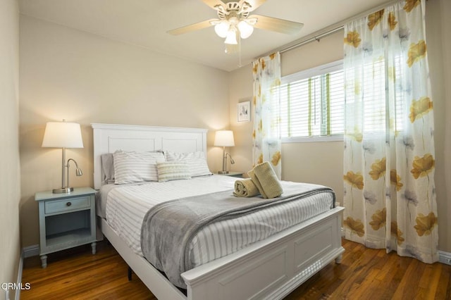 256 Melrose Dr, Oxnard, CA 93035 - bedroom with dark wood finished floors, a ceiling fan, and baseboards