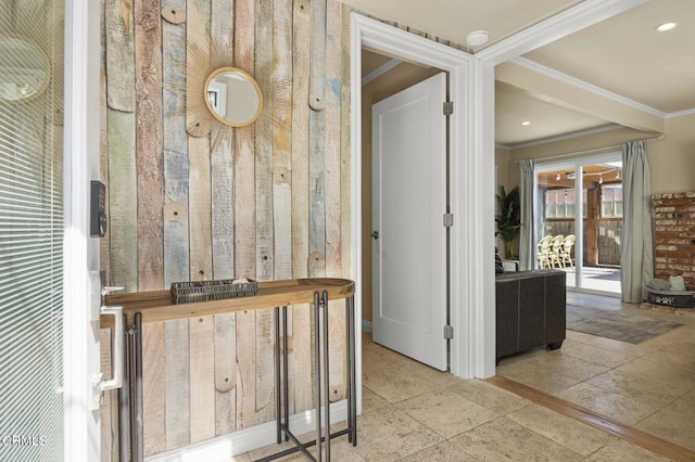 256 Melrose Dr, Oxnard, CA 93035 - hallway with ornamental molding and stone tile floors